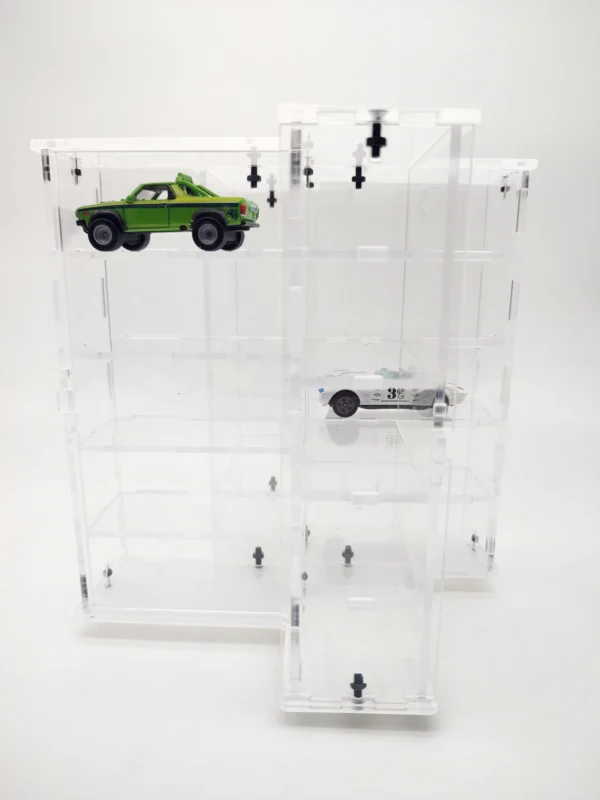 Exhibidor en torre en forma de X para 20 carros